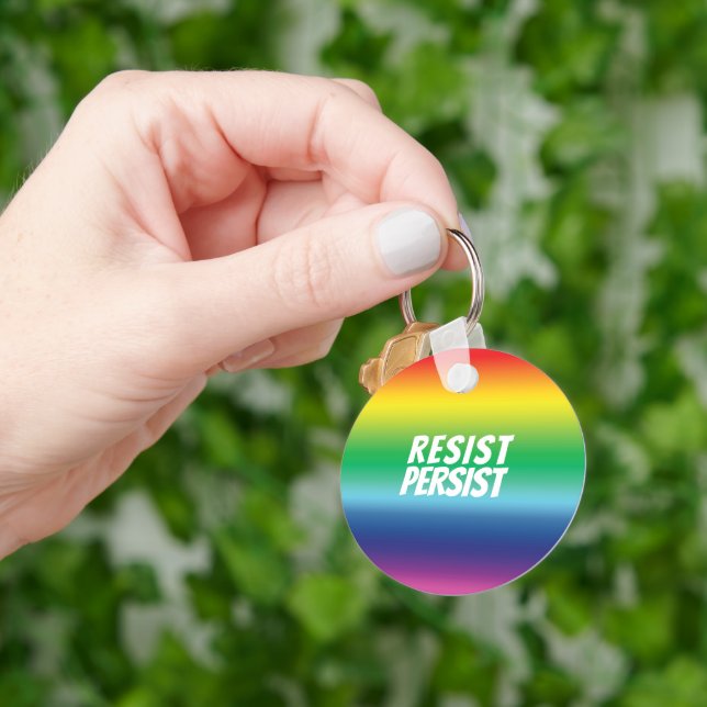 Resist Persist rainbow gradient pattern lgbt pride Key Ring (Hand)
