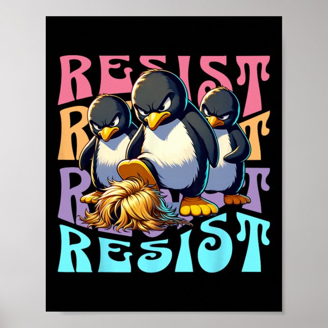 Resist Protest Retro Penguins Against Tariffs Men  Poster (Front)