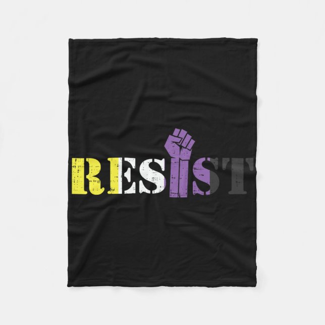 Resist Raised Fist Protest Lgbtq Non-binary Flag G Fleece Blanket (Front)
