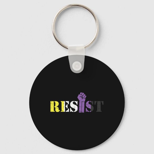 Resist Raised Fist Protest Lgbtq Non-binary Flag G Key Ring (Front)