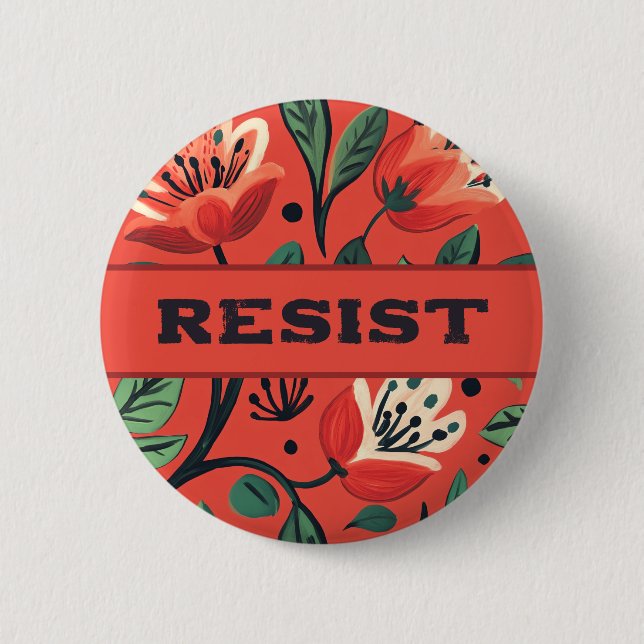 Resist Red Flower 6 Cm Round Badge (Front)