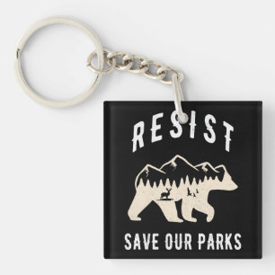 Resist Save Our Parks Alt US National Parks Bear  Key Ring