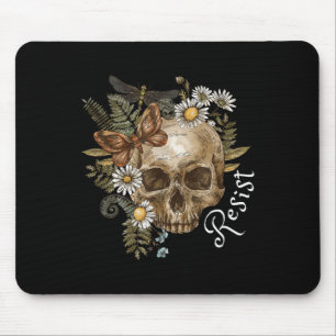 Resist Subtle Anti Trump Skull Floral Botanical Mouse Mat