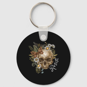 Resist Subtle Anti Trump Skull Floral Botanical Pr Key Ring