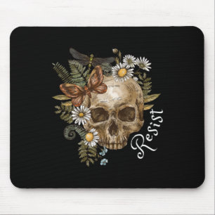 Resist Subtle Anti Trump Skull Floral Botanical Pr Mouse Mat