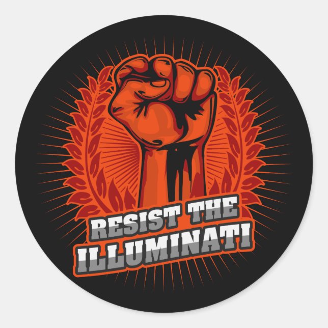 Resist The Illuminati Orange Raised Fist Classic Round Sticker (Front)