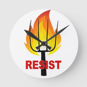 Resist Torch and Pitchfork Round Clock