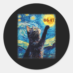 Resist Trump 8647 Van Gogh Starry Night Black Cat  Classic Round Sticker