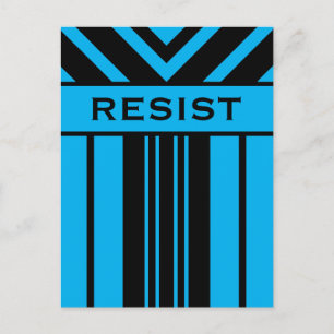 Resist Vibrant Blue and Black Stripes & Chevrons Postcard