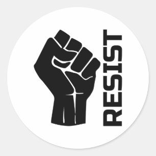 Resist with fist - in black 0002 classic round sticker