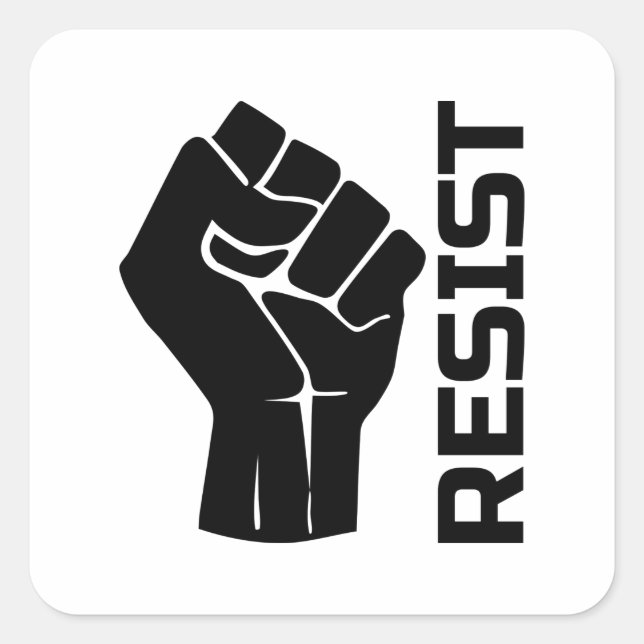 Resist with fist - in black 0002 square sticker (Front)