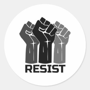 Resist with fist - in black 0003 classic round sticker