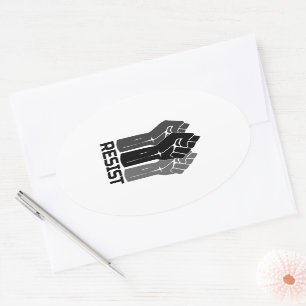 Resist with fist - in black 0003 oval sticker