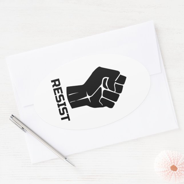 Resist with fist - in black oval sticker (Envelope)
