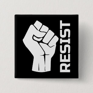 Resist with fist - in white 0002 15 cm square badge