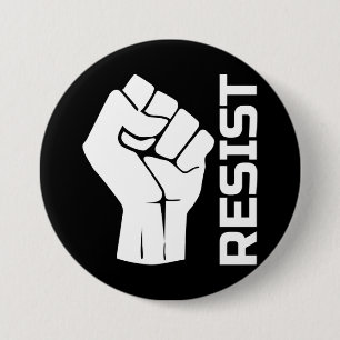 Resist with fist - in white 0002 7.5 cm round badge