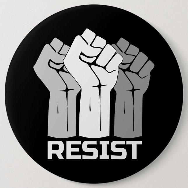 Resist with fist - in white 0002 button (Front)