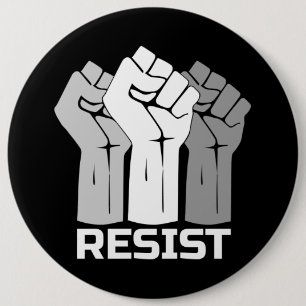 Resist with fist - in white 0002 button