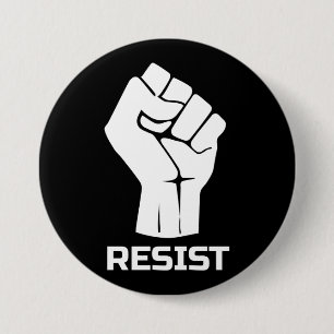 Resist with fist - in white 7.5 cm round badge