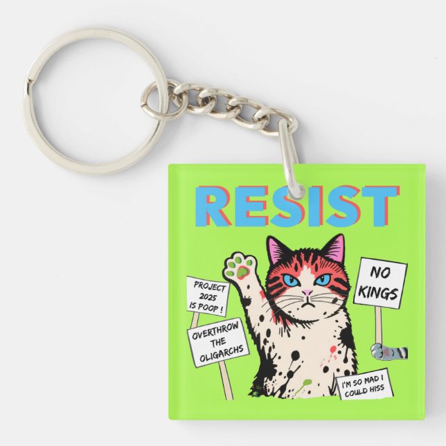 Resistance Protest Cat  Key Ring (Front)