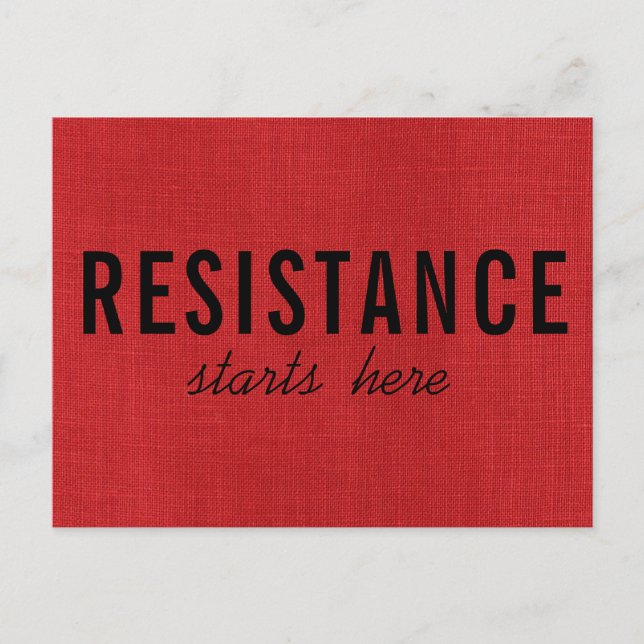 Resistance Starts Here on Red Linen Texture Photo Postcard (Front)