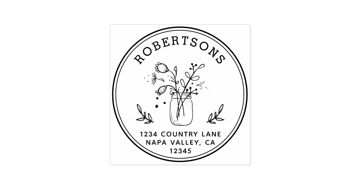 (RESIZED) Mason Jar Flowers Return Address Self-inking Stamp | Zazzle.co.uk