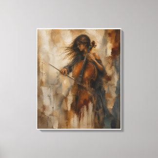 Resonance Between Silence | Textured Cello Wallart Canvas Print