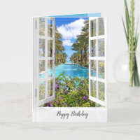 Resort Poolside Window Birthday Card
