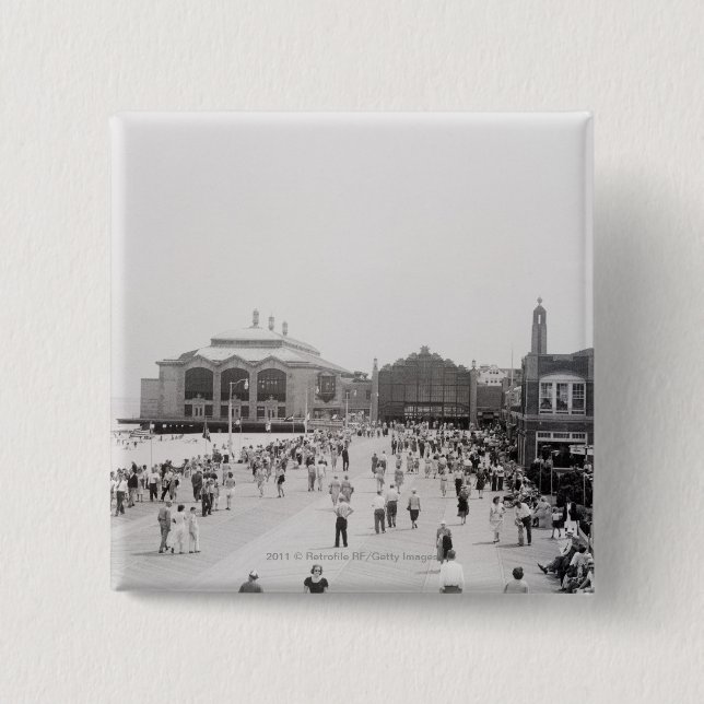 Resort tourists on esplanade 15 cm square badge (Front)