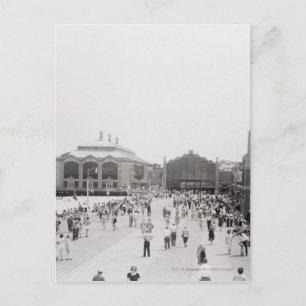 Resort tourists on esplanade postcard