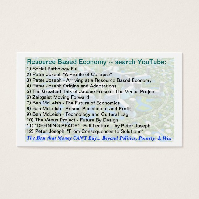 Resource Based Economy & Permaculture links (Front)