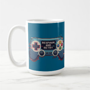 Respawn and Retry - Retro Gaming Glitch Art Coffee Mug