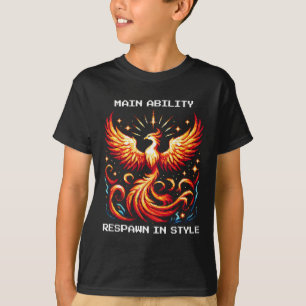 Respawn In Style Phoenix Pixel Revival Gamer Art  T-Shirt
