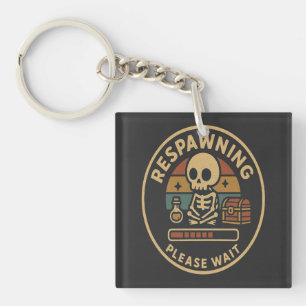 Respawning Please Wait-Retro Gamer Skeleton Emblem Key Ring