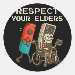 Respect elders gaming control retro funny gamer classic round sticker