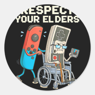 Respect elders gaming retro funny gamer controller classic round sticker