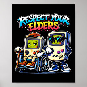 Respect elders retro gaming funny gamer controller poster