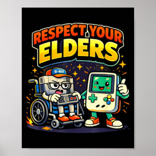 Respect elders retro gaming funny gamer controller poster