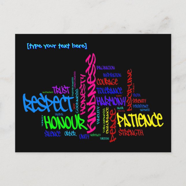 Respect, Kindness, Trust... Virtues word art Postcard (Front)