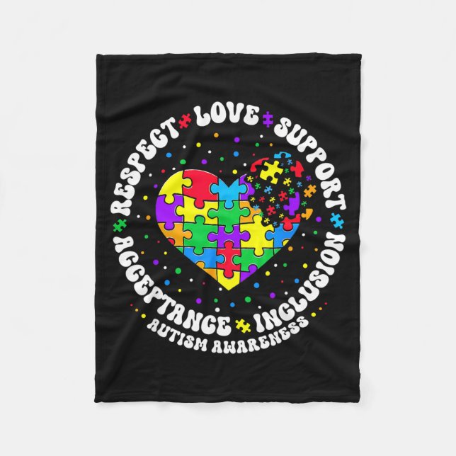 Respect Love Support Autism Awareness Autistic Fleece Blanket (Front)