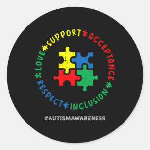 Respect Love Support Autism Awareness Month Women  Classic Round Sticker