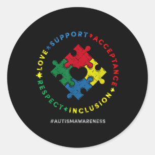 Respect Love Support Autism Awareness Month Women  Classic Round Sticker