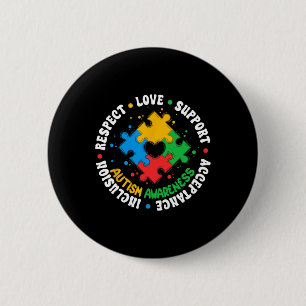 Respect Love Support Autism Awareness Puzzle Blue 6 Cm Round Badge