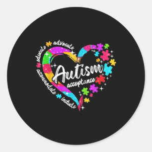 Respect Love Support Heart Autism Awareness Month  Classic Round Sticker