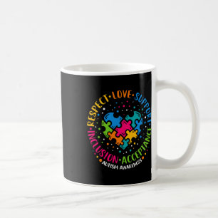 Respect Love Support Inclusion Heart Puzzle Autism Coffee Mug