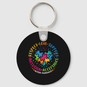 Respect Love Support Inclusion Heart Puzzle Autism Key Ring
