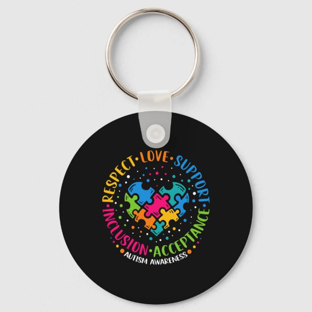 Respect Love Support Inclusion Heart Puzzle Autism Key Ring (Front)