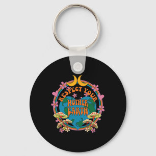 Respect Mother Day Groovy Hippie Mushroom Earth Key Ring