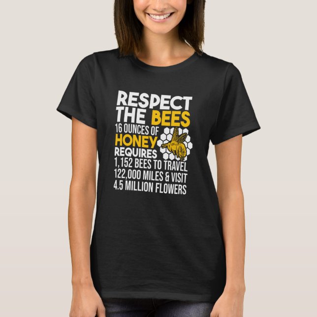 Respect The Bees Beekeeper Apiary Honey Beekeeping T-Shirt (Front)