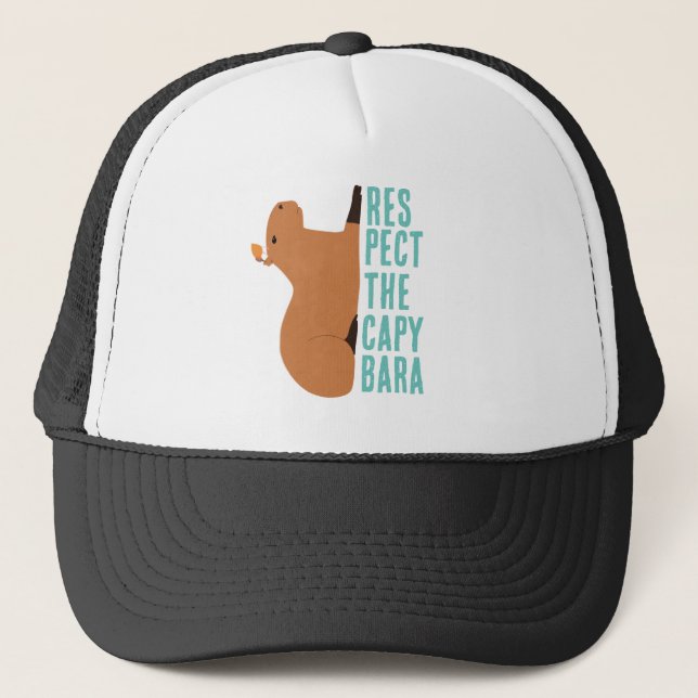Respect the capybara black trucker hat (Front)